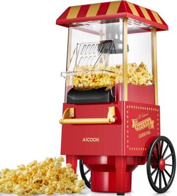 Retro Popcorn Maschine Popcorn Maker Pop Corn Popkorn Fettfrei Rot 1200W