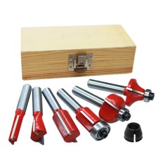 6PC 1/4" SHANK TCT ROUTER BIT SET, WOOD CASE - TUNGSTEN CARBIDE TIPPED