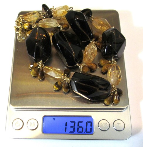 Deb Guyot Large Smoky Quartz & Citrine & Tiger Eye Statement Necklace 17" to 20" - Picture 16 of 17