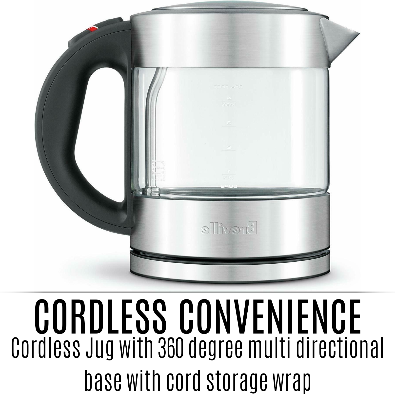 Breville 1L Compact Glass Electric Kettle Pure 2400W Rapid Boil Cordless Boiler eBay