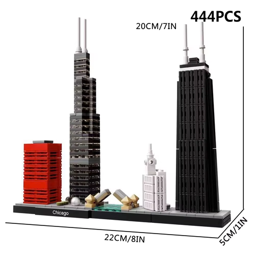 Blocchi Costruzione Chicago City Skyline | Set Mattoni Costruzione | Puzzle Con Scatola - Foto 3 di 6