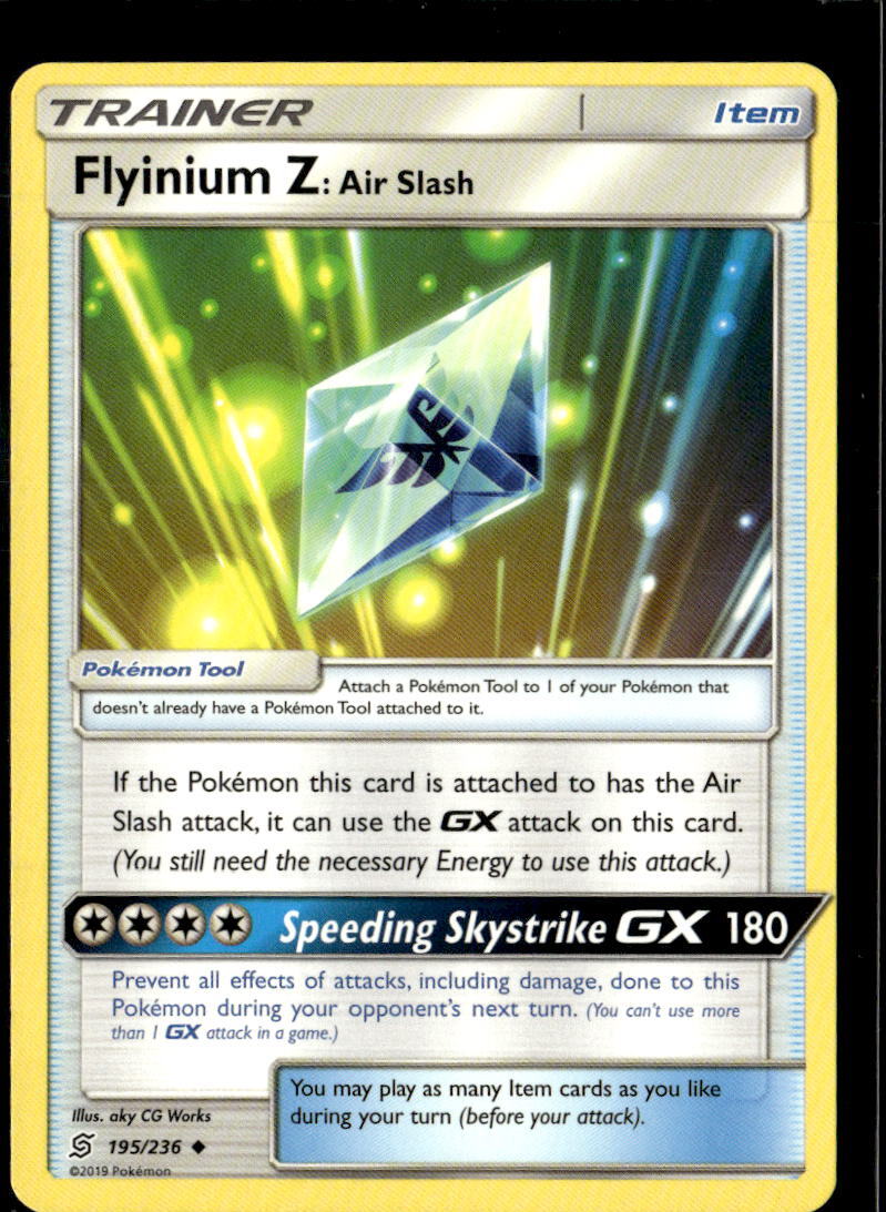 Pokemon Flyinium Z Air Slash 195/236 Unified Minds Non Holo Uncommon 2 Card Lot