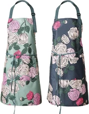 DILLMAN 2 Pack Floral Aprons with Pocket Blooming Womens Waterproof Adjustable C