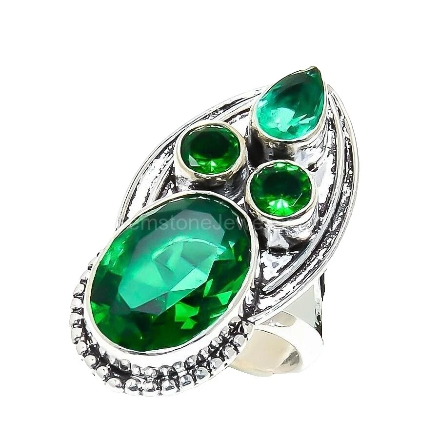 Esmeralda Anillo de Plata Plateado 8.5 Anillos de Moda