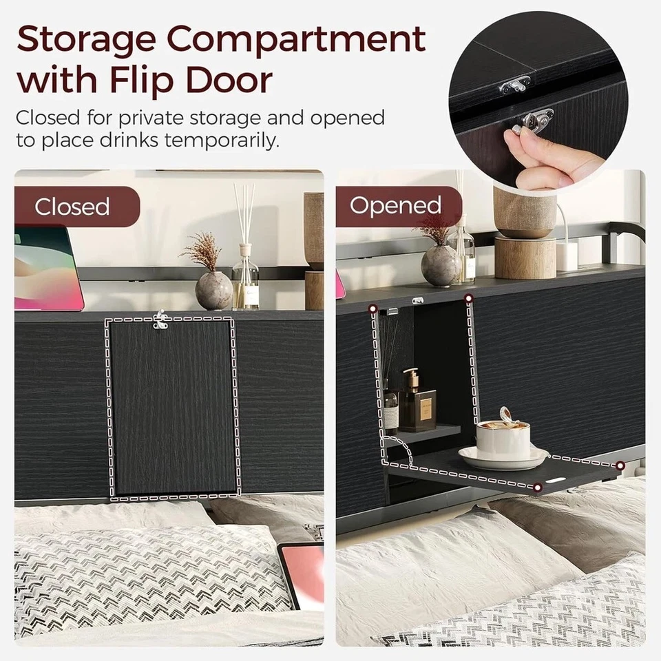 Cabecero Solo Queen Size, Cabecero con 4 Tomas y 4 Puertos USB, Industrial Foto 2 de 4