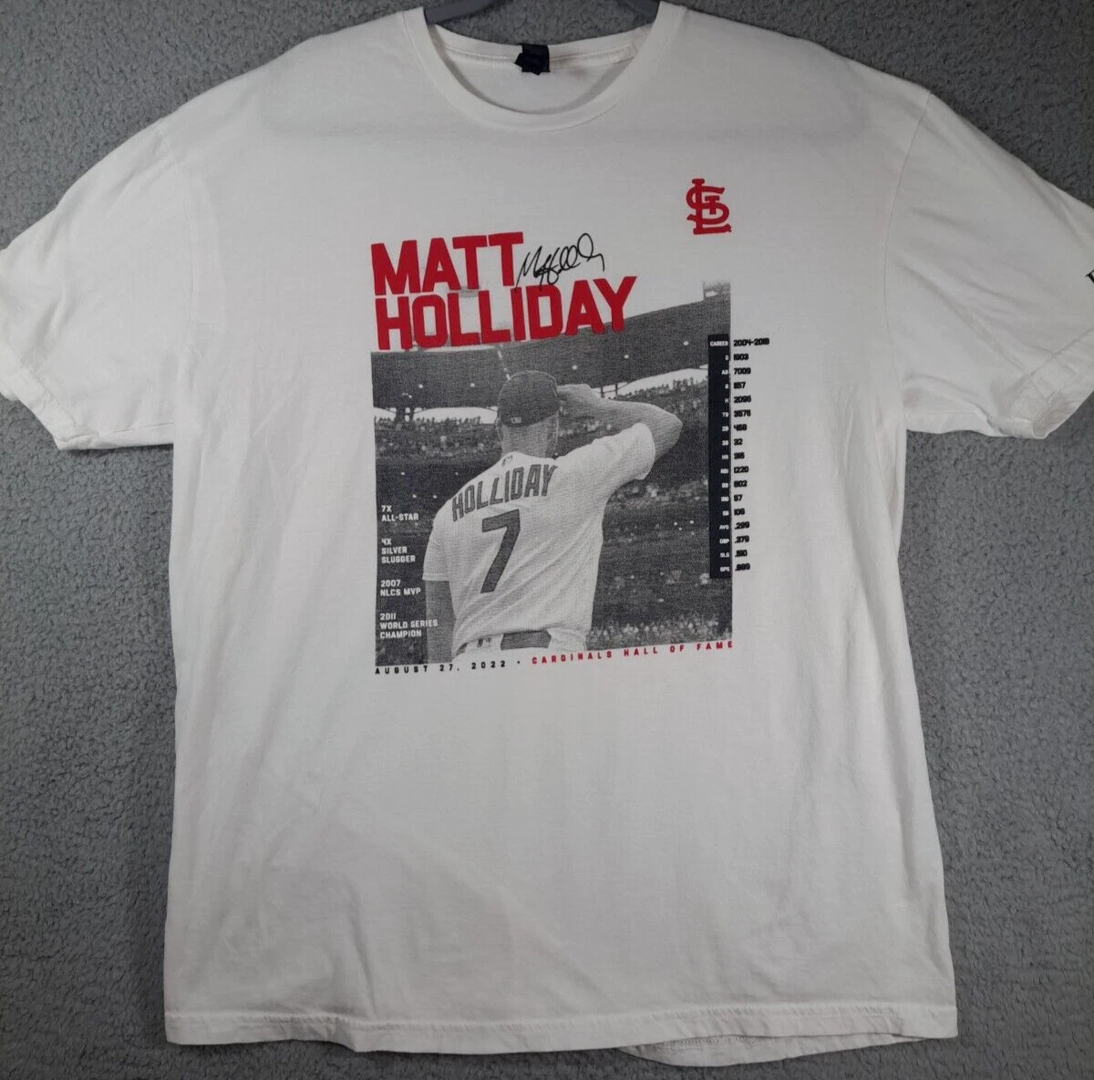 St. Louis Cardinals T-Shirt Mens XL White Hall Of Fame Matt Holliday  8/27/22 SGA