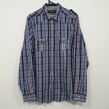 Ben Sherman Blue Plaid Pearl Snap Shirt Size Large Longsleeve Casual Collared