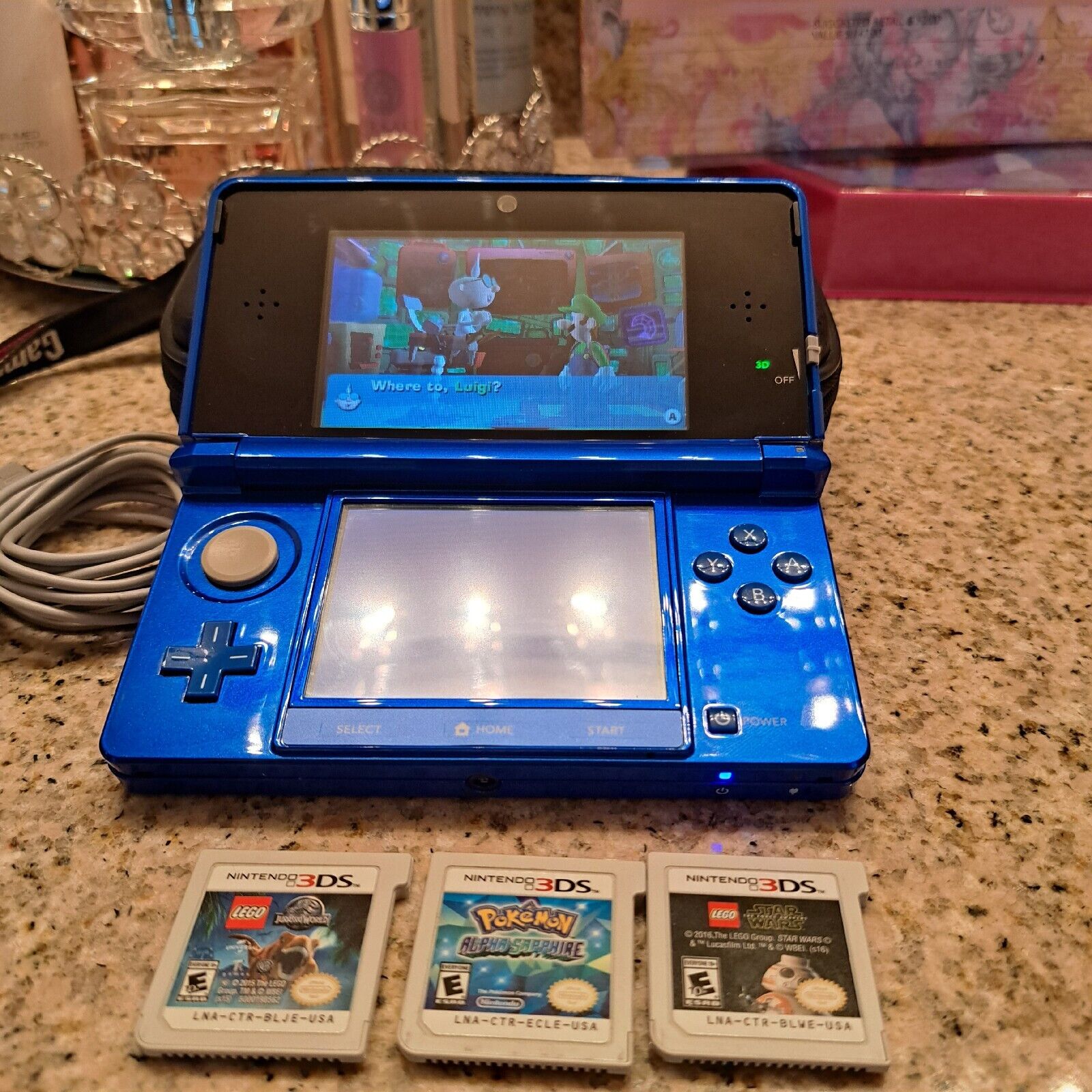  Cobalt Blue Nintendo 3DS System With Luigi's Mansion