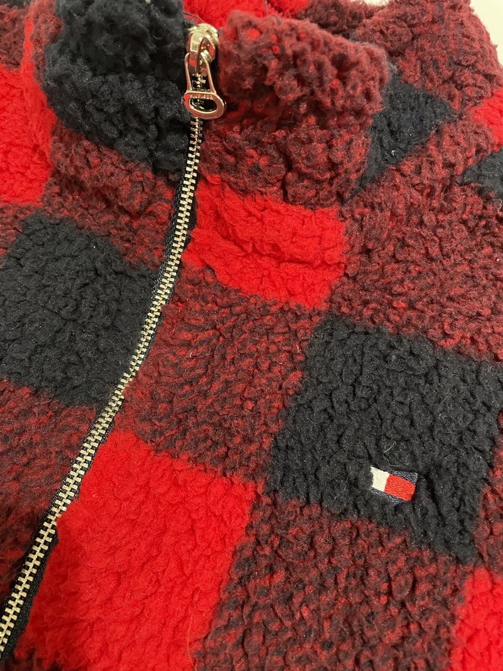 Chaqueta Sherpa Tommy Hilfiger Para Mujer Cremallera Completa Cuadros Búfalo Rojo/Negro Talla M~NUEVA CON ETIQUETAS Foto 3 de 4