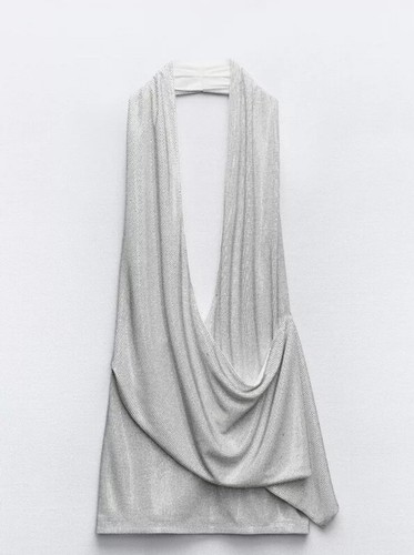 ZARA SS24 WOMAN JEWEL TRIM MINI DRESS RHINESTONES SILVER NWT SIZE XL 4772/301 - Picture 7 of 8