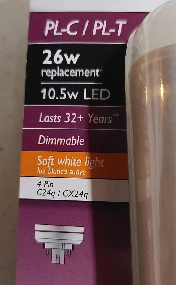 Philips 26W Equivalent Soft White PL-C/T 4-Pin Vertical Orientation LED Tube NEW - Image 3 of 4