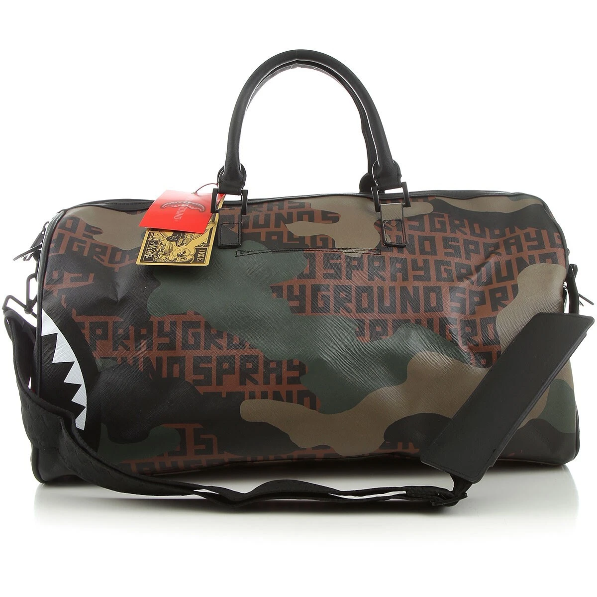 Sprayground Black Grey Large Duffle Travel Bag Sharks In Paris Monogram  D4038