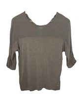Dolan Anthropologie Womens Mixed Media Blouse Top Short Sleeve Taupe Size XS