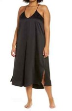 NWT Nordstrom Satin Chemise Black Midi V-Neck Y Back - Size 2X