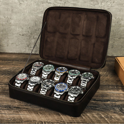 Uhrenbox Vintage aus Crazy Horse Leder 10 Slots Handgefertigte Reise Organizer
