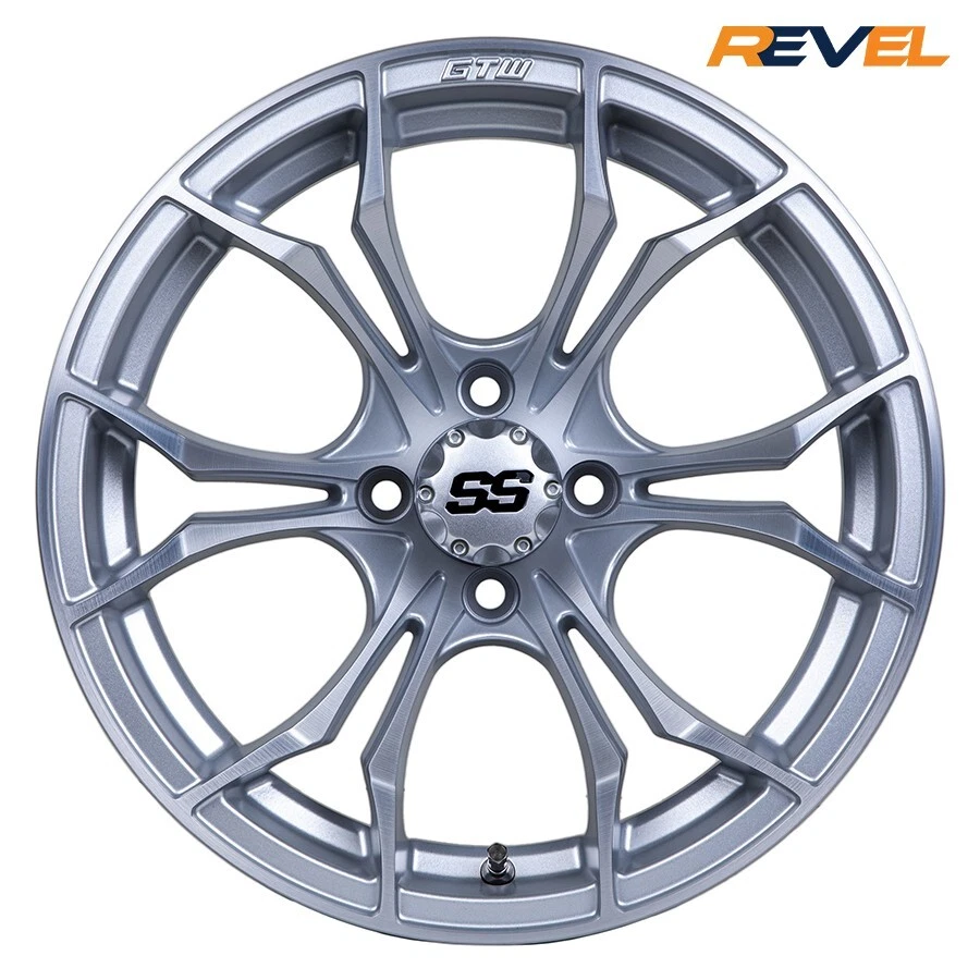 Set of 4, GTW Spyder 14" Matte Silver & Machined Golf Cart Wheels, 14x7, ET -.25 Foto 2 de 4