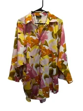 GiGio Floral Dolman sleeve button down top Blouse Size Large