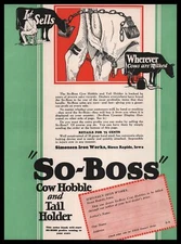 1928 Simonsen Iron Works Sioux Rapids IA So-Boss Cow Hobble Tail Holder Print Ad