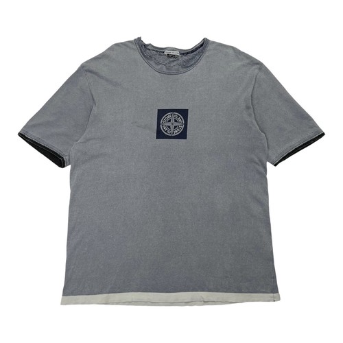 Stone Island, Vintage Stone Island Thrashed 90s T Shirt Spell Out Rare Osti Size Large L