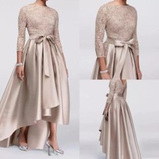 High Low Mother Of The Bride Dress Long Sleeves Lace Satin Evening Prom Gowns US