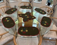Cross Stitch Table Place Mats With Center Mat Flowers Summer Spring set Of 6