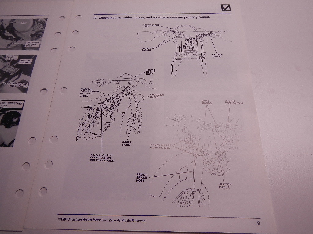 1995 Honda XR250R Set Up Instructions Manual 250R R XR 250 XR250