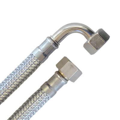 Panzerschlauch Schlauch Spülkasten Trinkwasser 3/8'' ÜM x 3/8'' ÜM Bogen, 15cm-2m