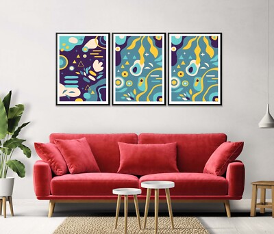 Blue & Green Abstract Vector Set of 3 Poster Wall Art Prints Unframed QUALITY