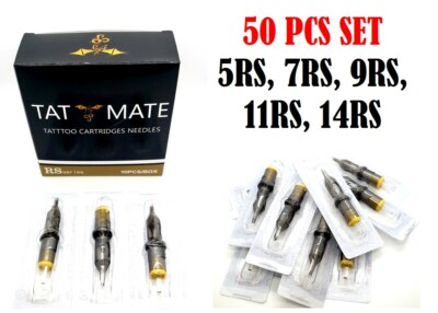 50PCS Tatmate Disposable Tattoo Cartridge Needles Combo 5RS, 7RS, 9RS, 11RS,14RS