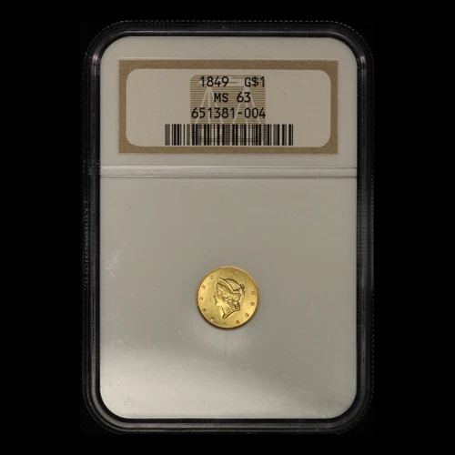 1849 G$1 Liberty Head Open Wreath Gold Dollar NGC MS 63 - Free Shipping USA
