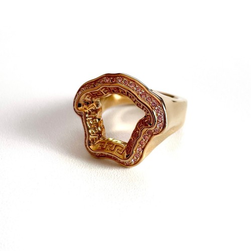 VERSACE La Medusa Curve gold tone ring with Swarovski crystals Size 6 US / 13 IT
