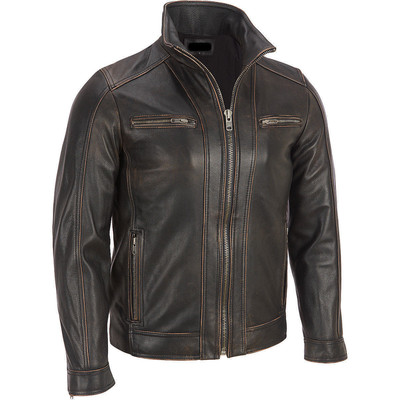 本革100%ジャケット BLACK RIVET Men's Black Rivet Leather Faded-Seam Jacket Genuine Cowhide
