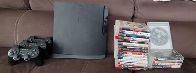 Sony PlayStation 3 PS3 Slim console w/ 3 controllers & 20 games