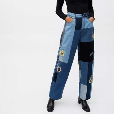 Urban Outfitters BDG Patchwork Embroidered High Waist Baggy Jeans Artsy Size 27