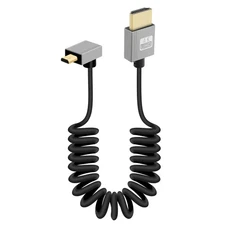 90 Degree 4K Short Micro HDMI to HDMI Coiled Cable,Up Angle Micro HDMI Male t...