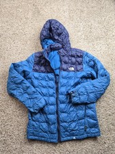 The North Face ThermoBall Puffer Jacket Boys XL Blue Hooded Full Zip FLAWS