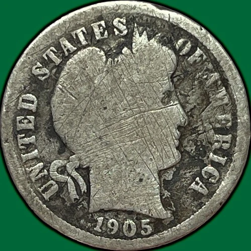 1905-O Micro O Barber Dime Silver Good G Coin, Rim Bump, Scratched #32423
