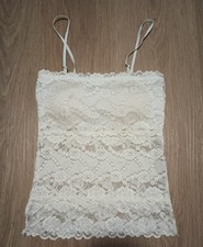 Vtg 80s Stretchy Sheer Chantilly Lace Padded White Cami Top bustier XS
