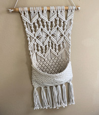 Macrame Off White Wall Hanging with Large Pocket Tassles 26"x12"