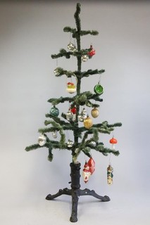 89cm Christbaum Chenille mit Glasschmuck & Ständer Anfang 20.Jhd (MVL5547)