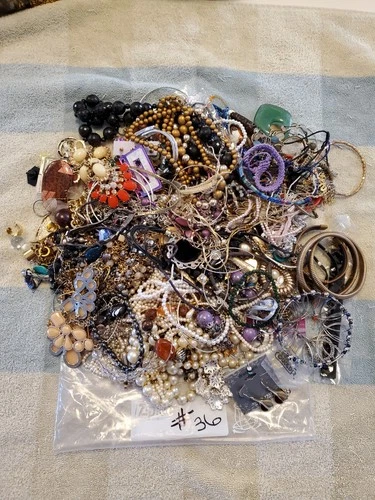 Lot #36 Misc VTG Costume Jewelry Wearable Repairable Craft Mixed Materials 5 lbs