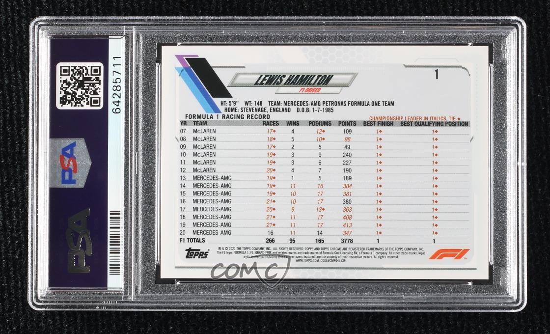 2021 Topps Chrome Formula 1 Celebrations SP Variation Lewis Hamilton #1 PSA 10 view 2