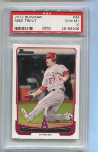 2012 Bowman - MIKE TROUT - Card #34 Sliding - ANGELS  PSA 10