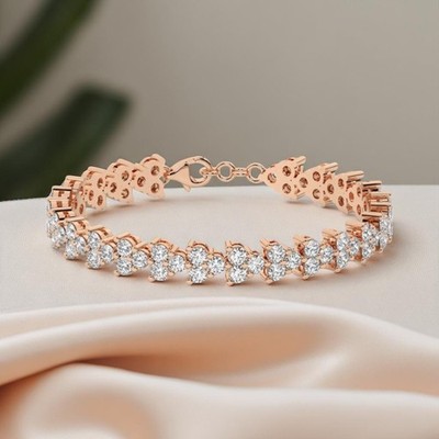 5mm 14k Rose Gold Women Bracelet 3.25 Ct Certified Lab Grown Round Cut Diamond
