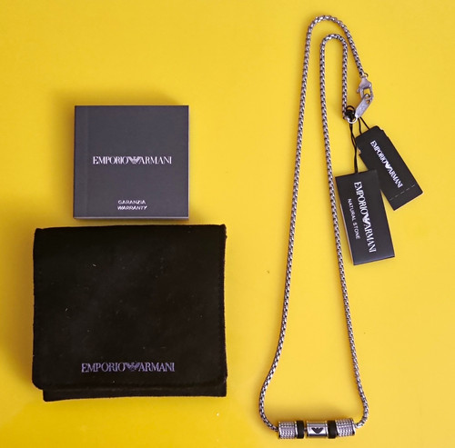 Emporio Armani Men's Stainless Steel Box Chain Bar Pendant Necklace Silver
