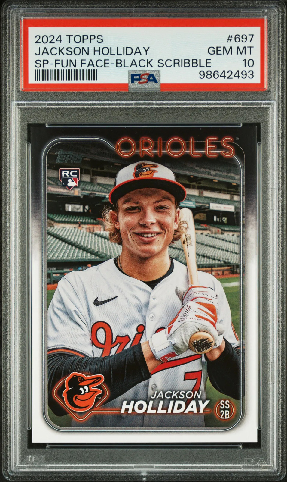 2024 Topps Jackson Holliday #697 SP Fun Face Black Scribble RC PSA 10