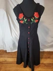 Belle Poque  1950s Retro  Rockabilly V-Neck Flared A-Line Dress M Roses Black