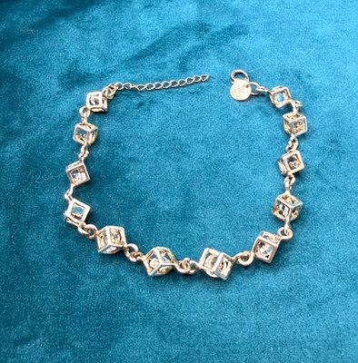 Sterling Silver Box Bracelet Floating Cubic Zirconia Adjustable 9.5''