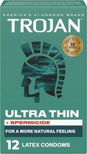 Trojan Ultra Thin Plus Spermicide Latex Lubricated Condoms for Men, Thin Condoms