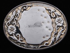 RF13138 VINTAGE 1970s  FLORAL ORNAMENTAL  WESTERN  COWBOY BELT BUCKLE